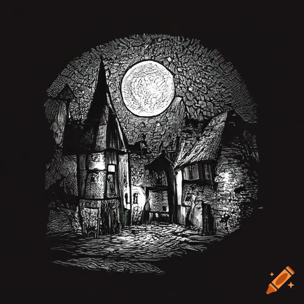 Night view of a medieval village with lanterns on Craiyon