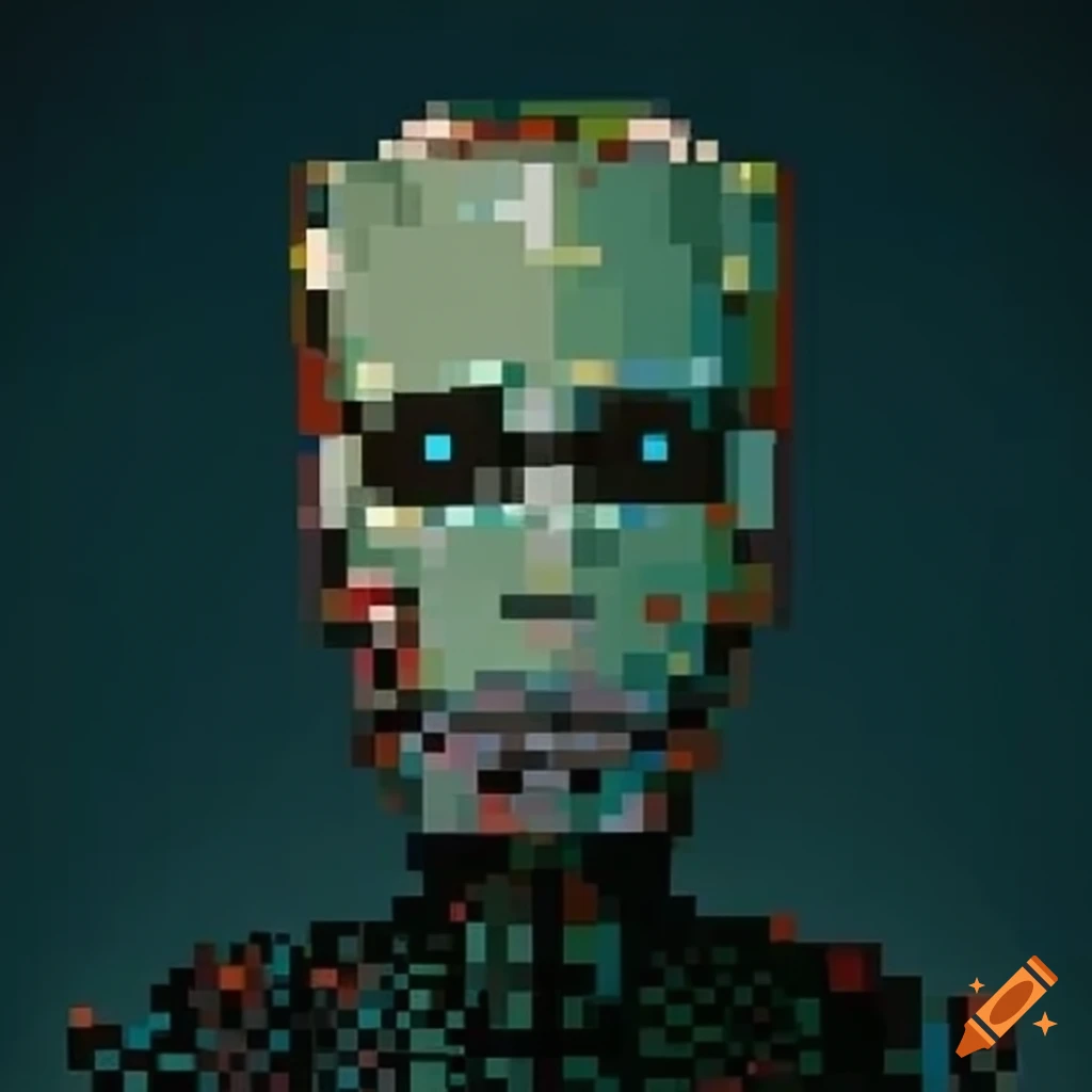 pixelated robot head and bust