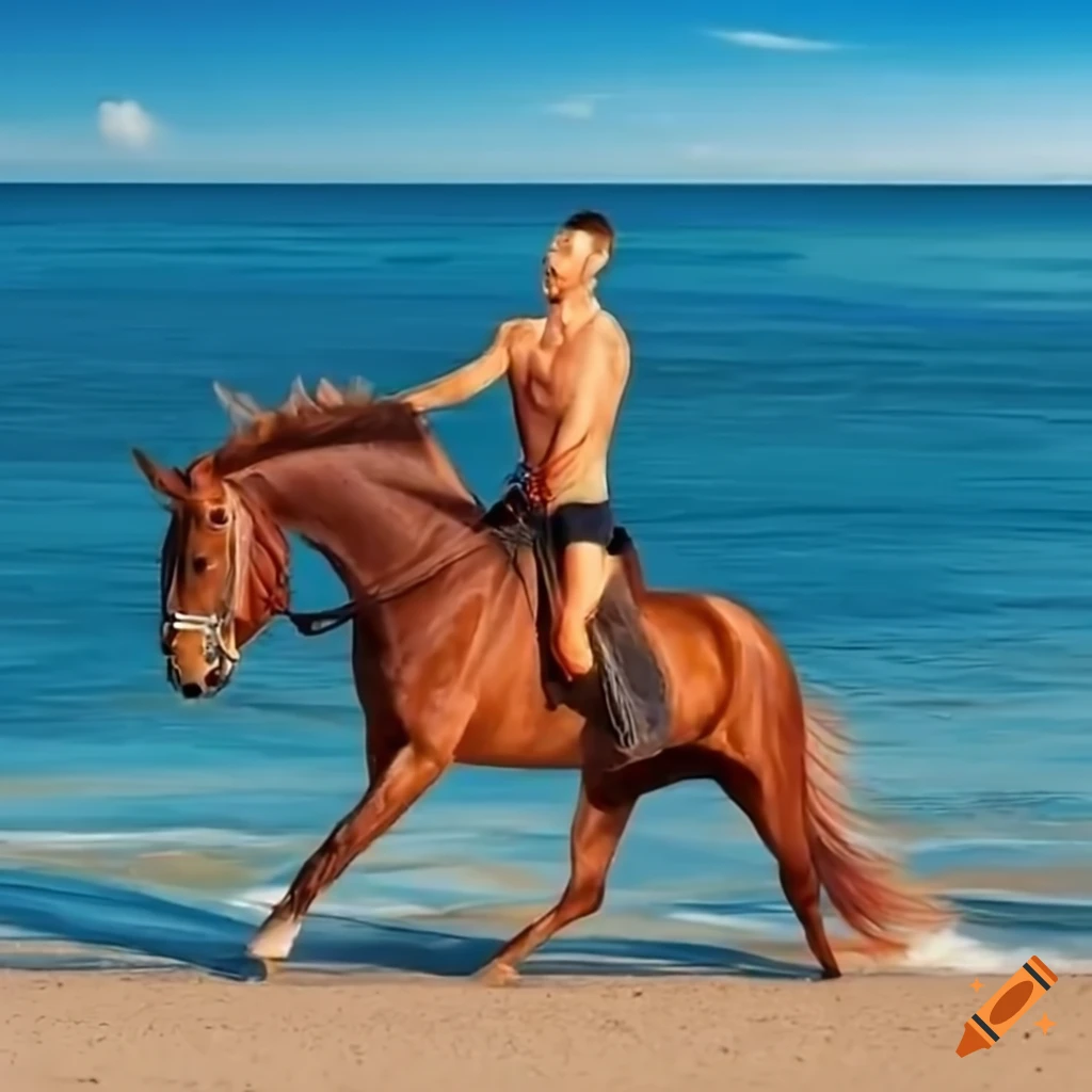 Beautiful black horse galloping on a beach with the sun in the