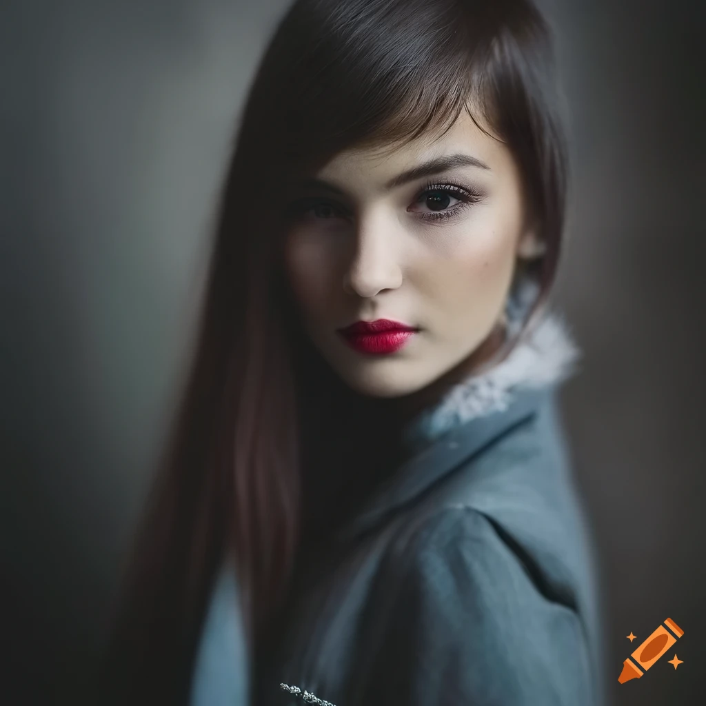 portrait of a young woman with intense gaze and extravagant fashion style