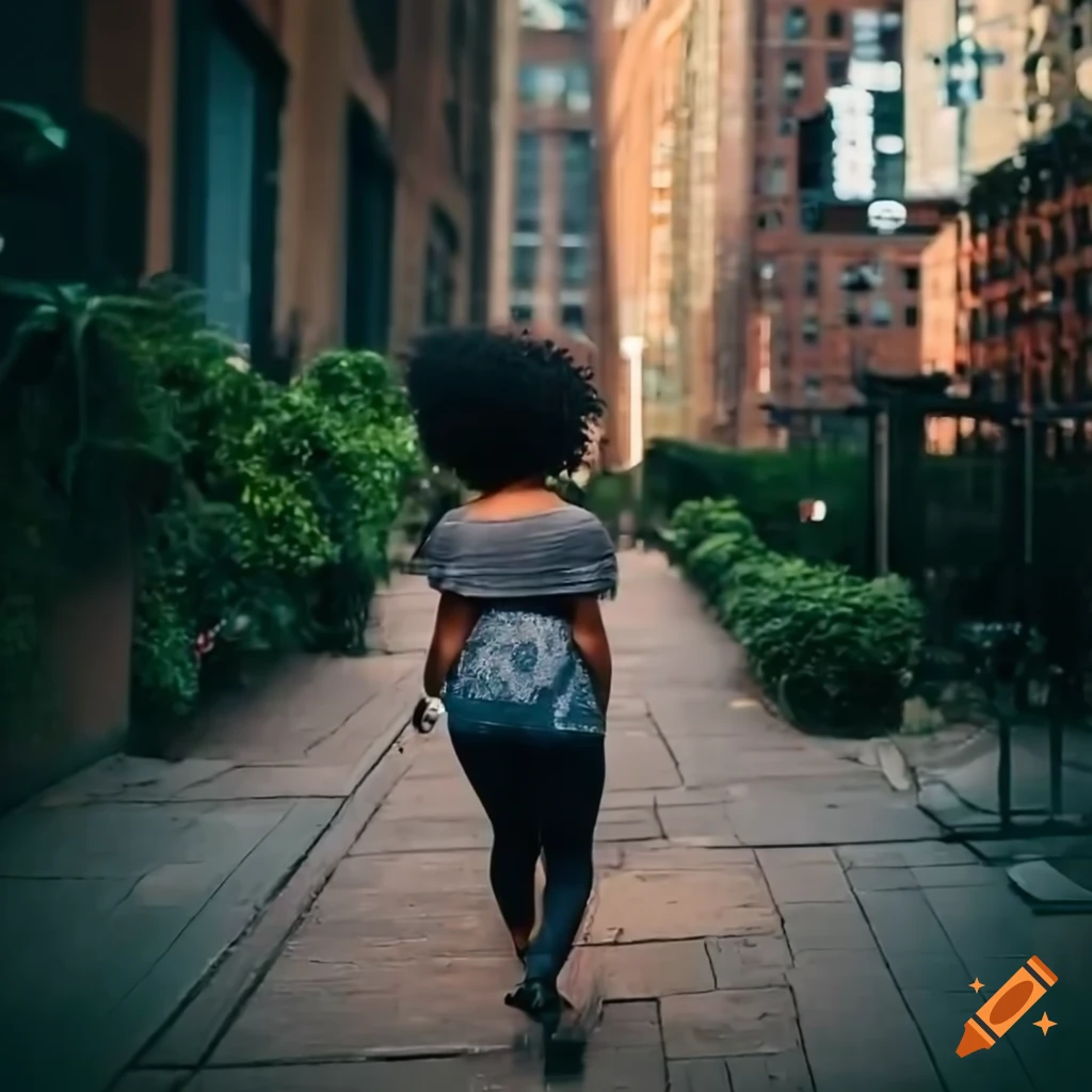 Black girl with short hair walking in New York City