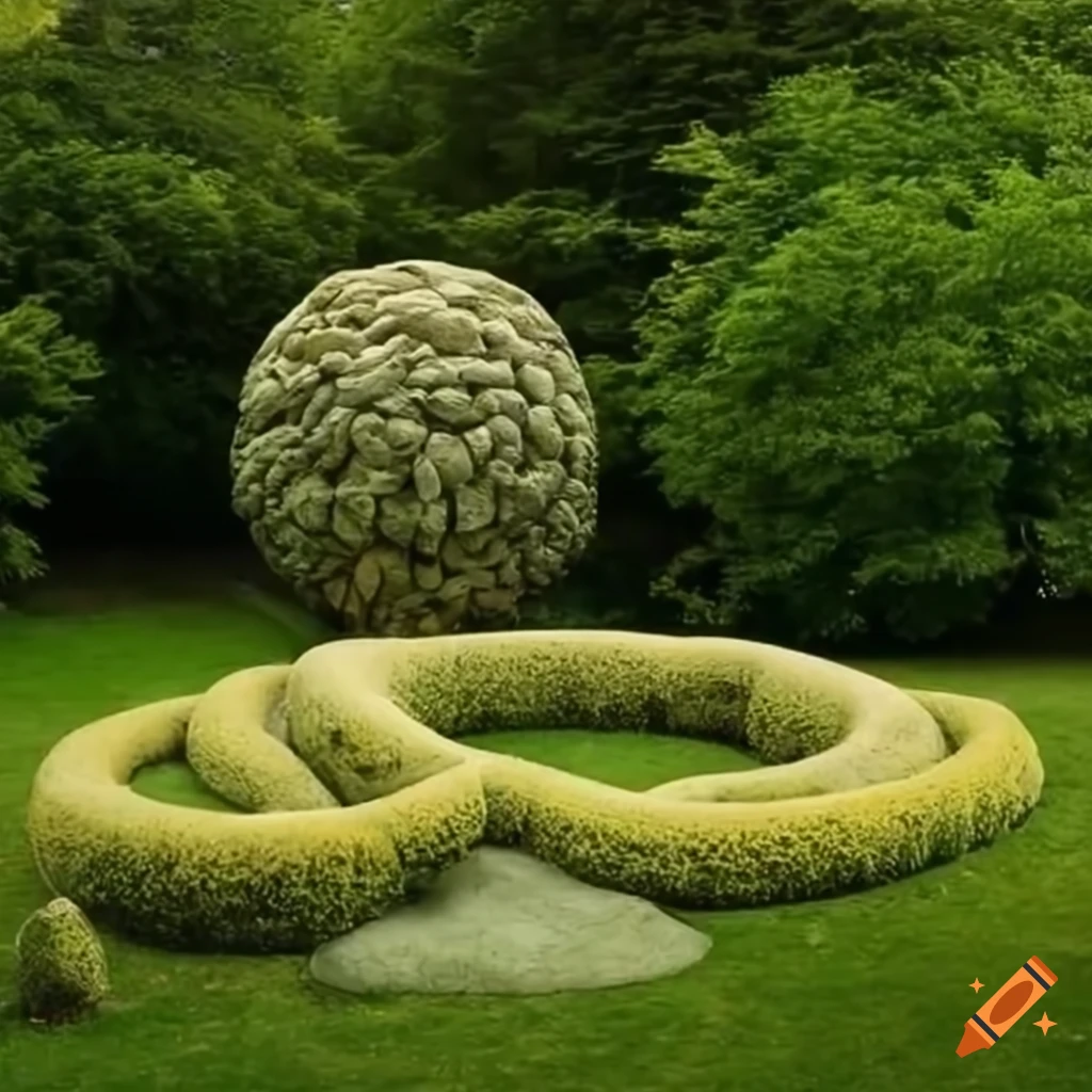 sculpture monumentale en forme de A dans un paysage de jardins