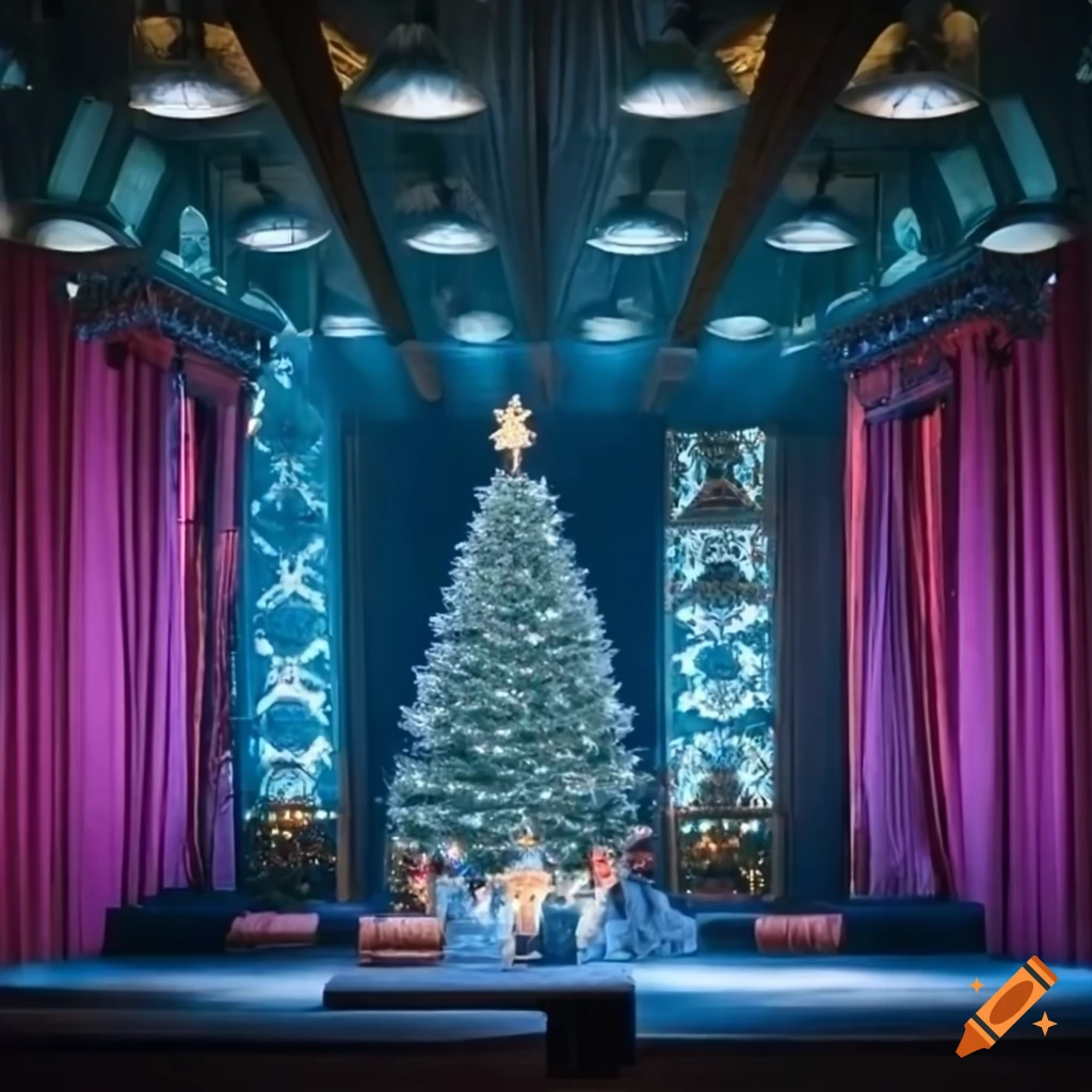 Stage with christmas tree and lighting