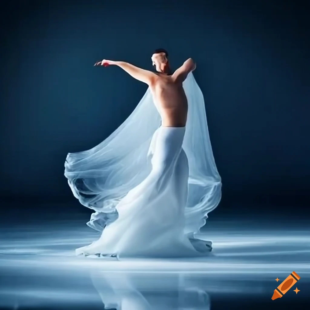 man ice skating in a flowing gown