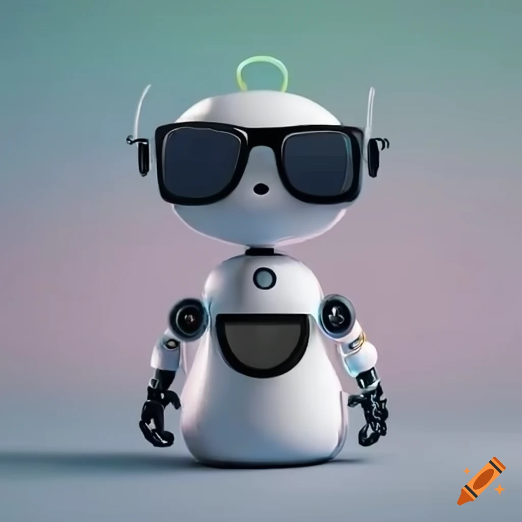 cute robot with sunglasses coding in python