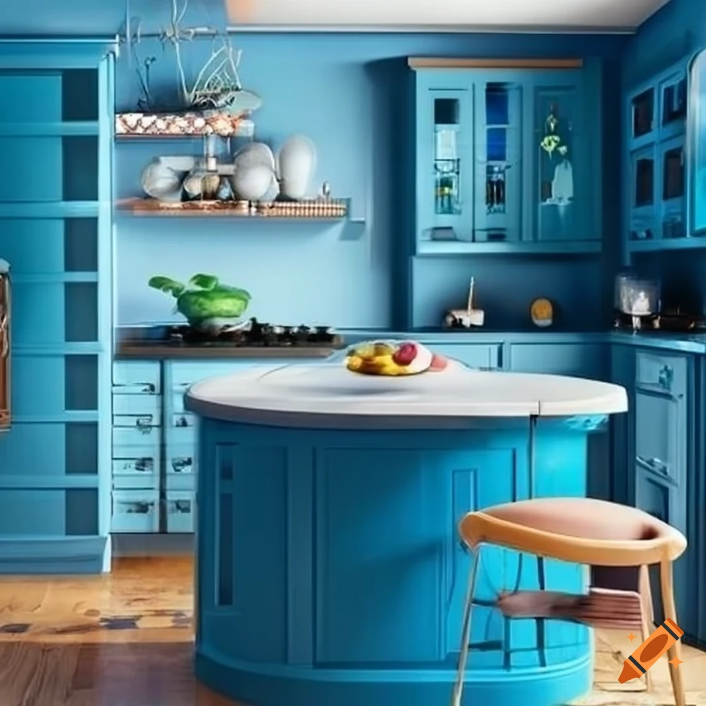 Artistic blue-themed kitchen