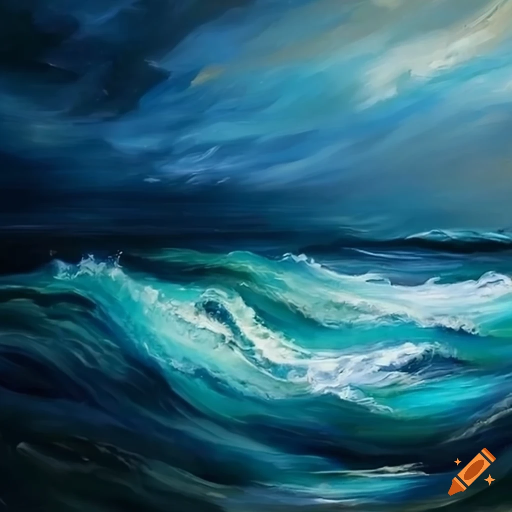 oil painting of stormy ocean waves