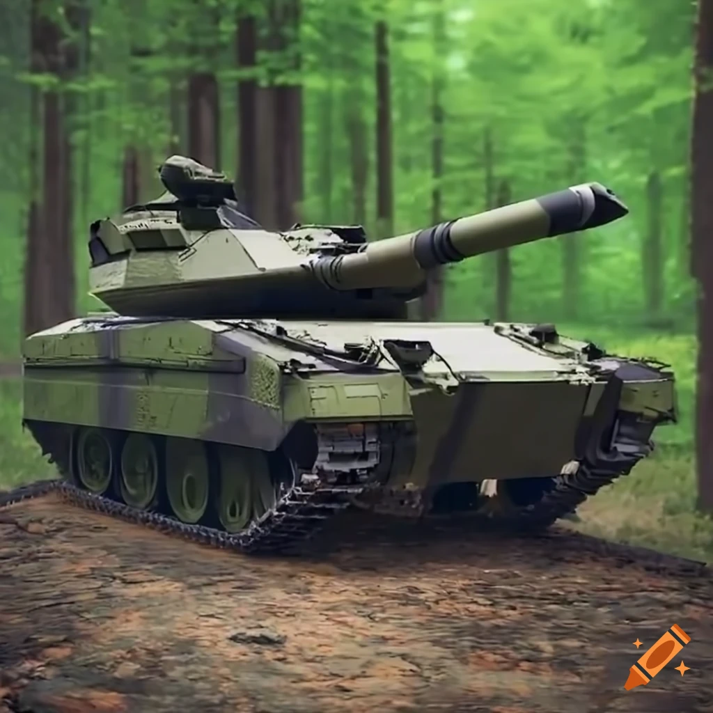 Modern mbt tank in a forest on Craiyon