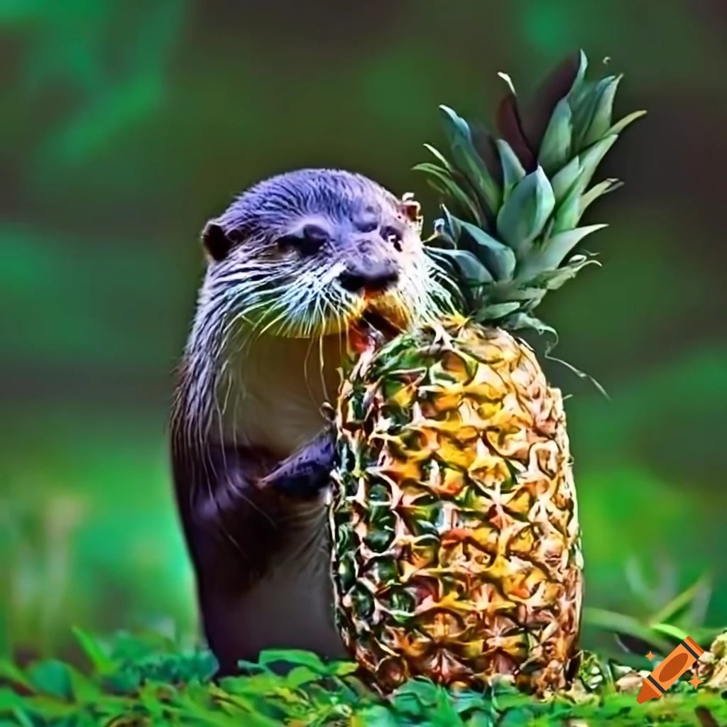 otter eating a pineapple