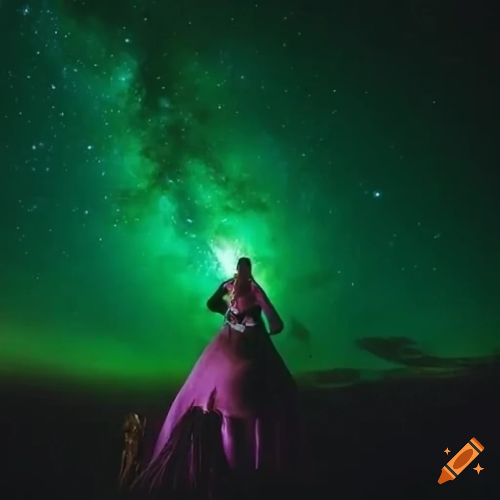 hippie riding a joint in an emerald galaxy