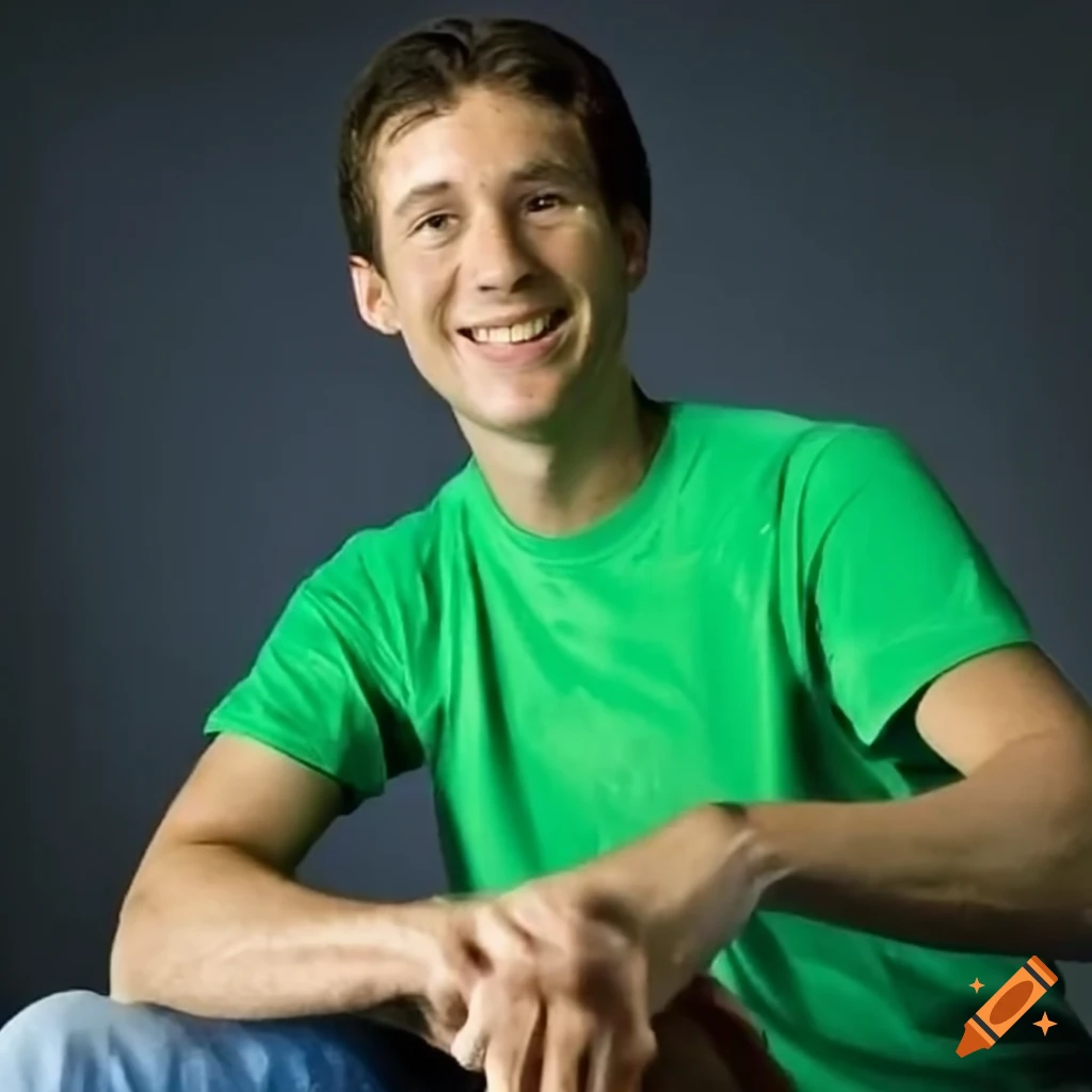 Man wearing greenish t-shirt