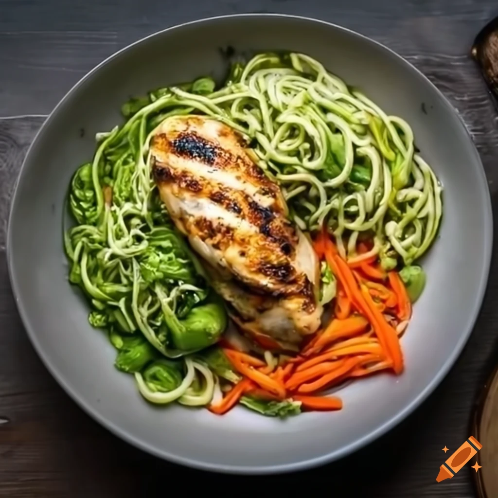 Zoodle and pesto chicken bowl