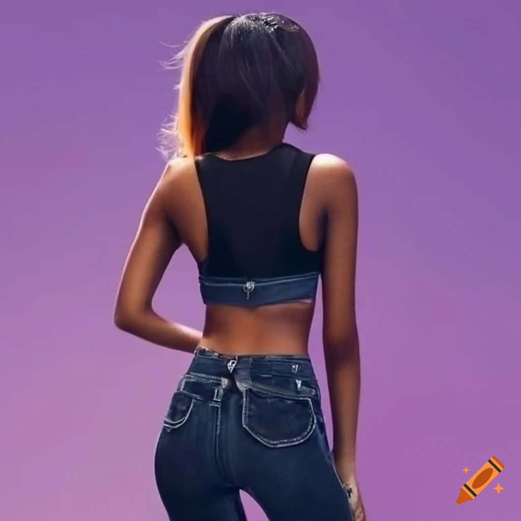 Blue skinny jeans and black crop top