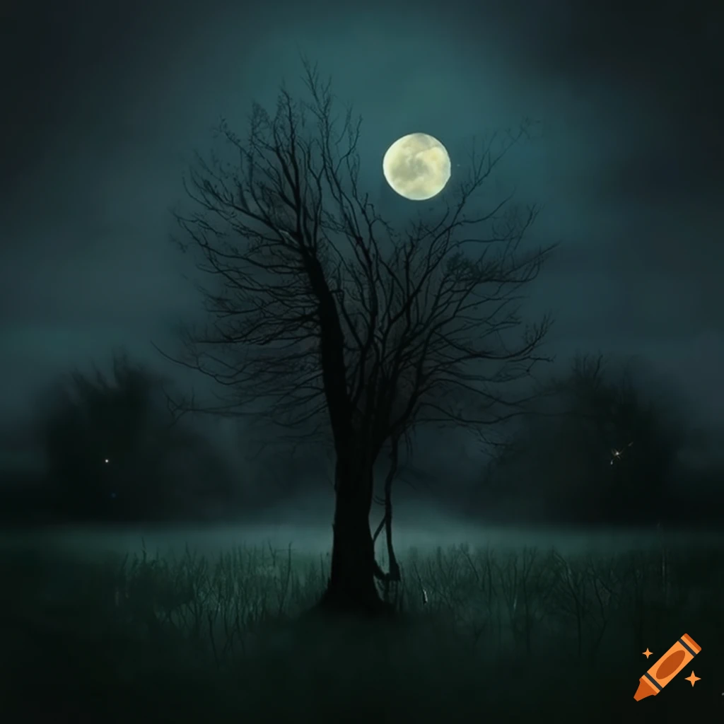 haunting artwork of a moonlit thorny meadow