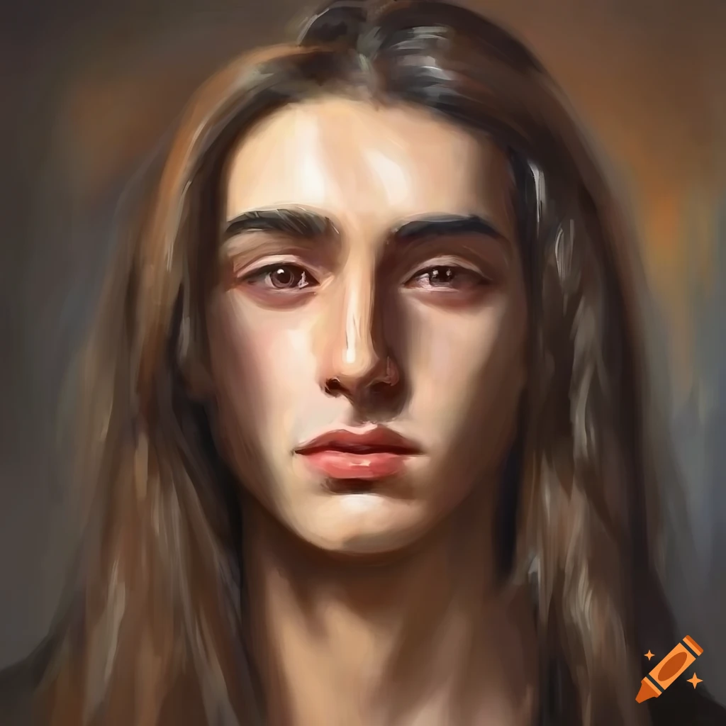 beautiful oil painting of a young man with long hair