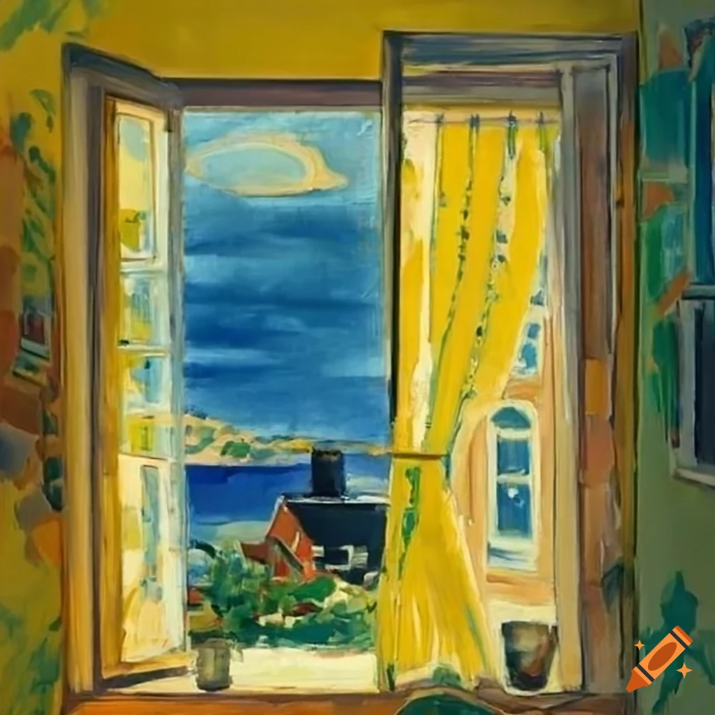 View from a window with flowers in front on Craiyon