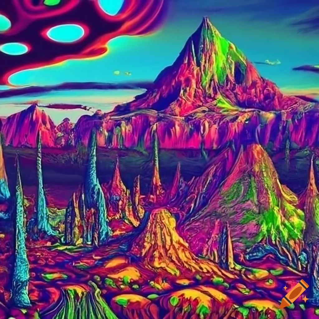 Psychedelic landscape artwork on Craiyon