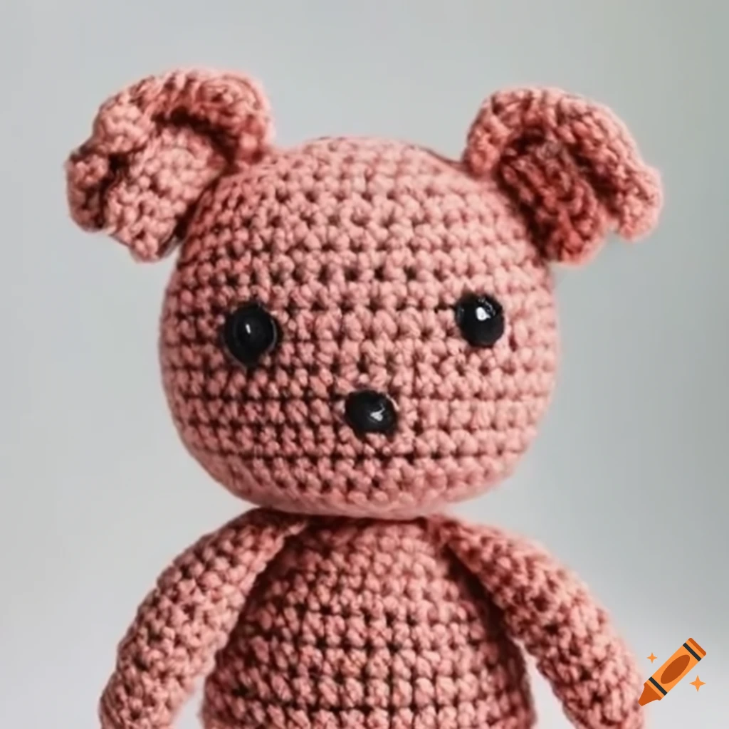 Crochet bear toy with green button eyes on Craiyon