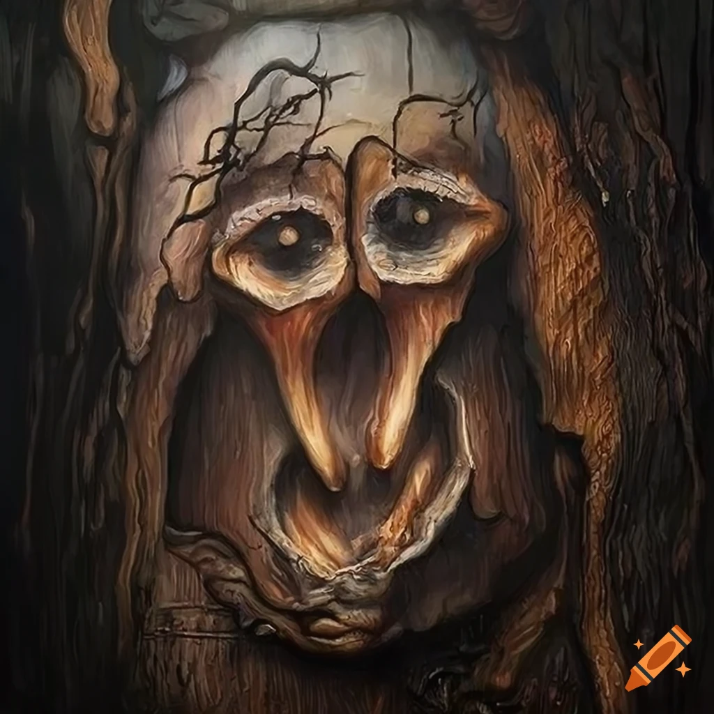 oil painting of a creepy tree creature in enchanted forest