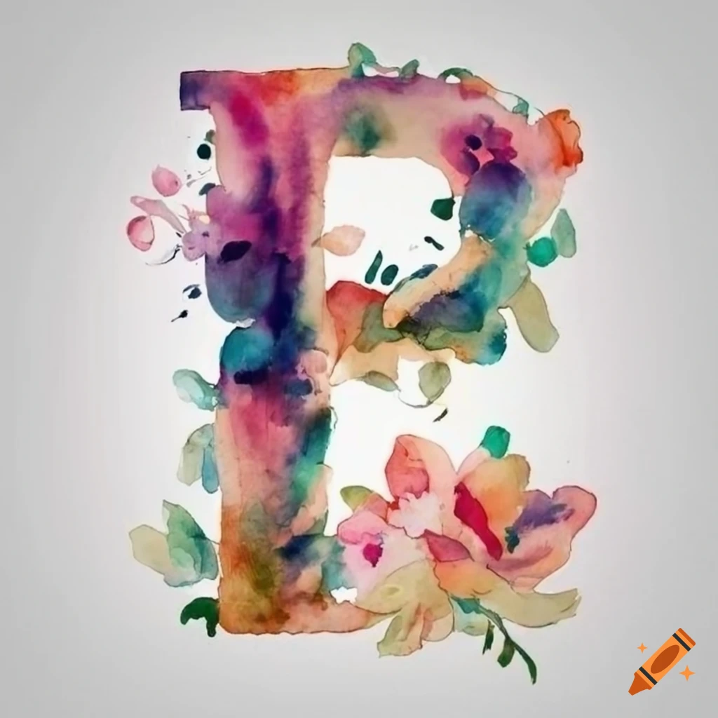watercolor letter 'M' with floral design on white canvas