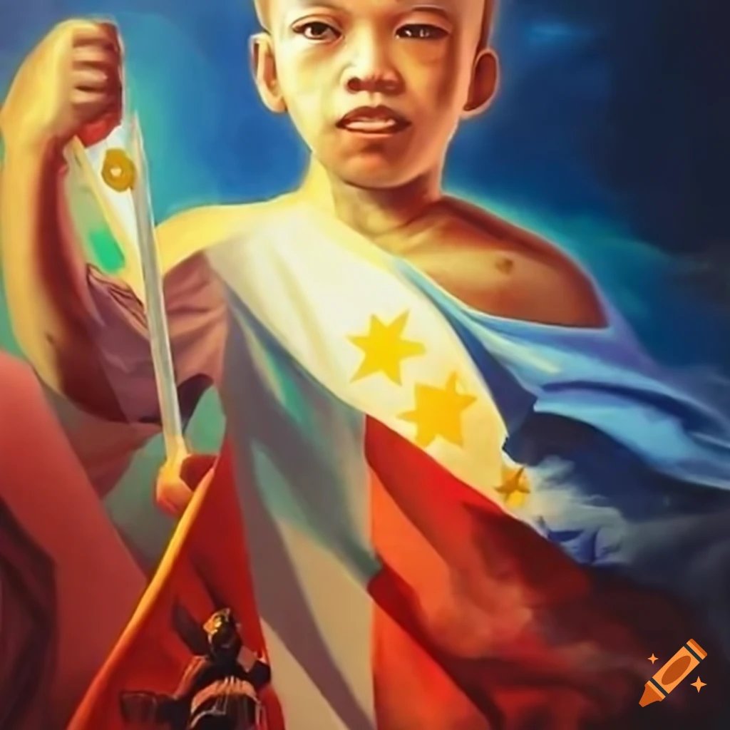 painting of a historic event with raised fists and a waving flag