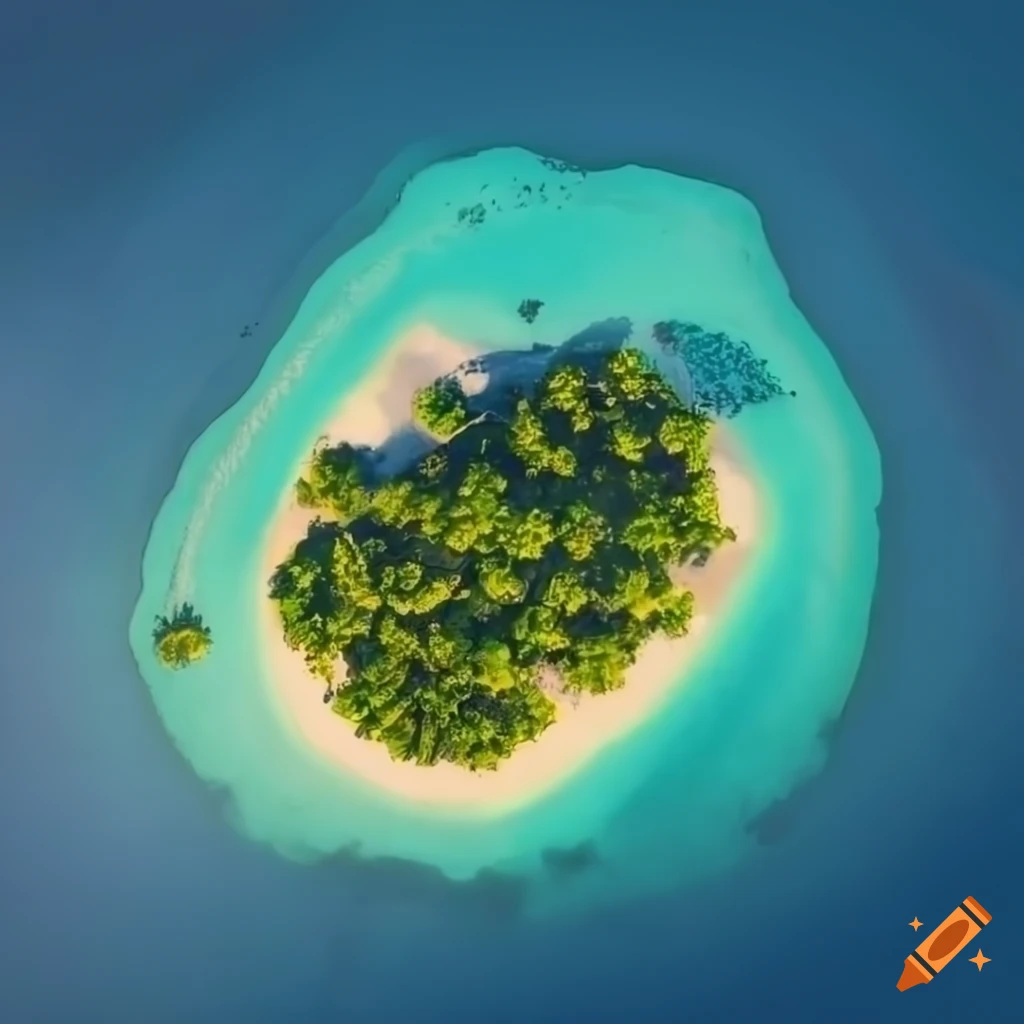 Aerial view of a tropical island with manga style on Craiyon