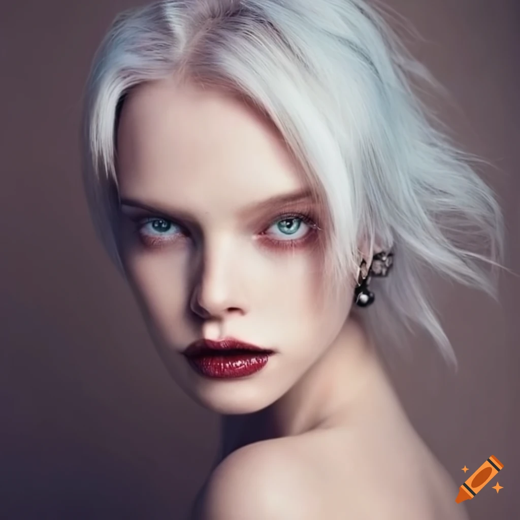 Portrait Of A Beautiful Woman With Pale Skin And White Hair