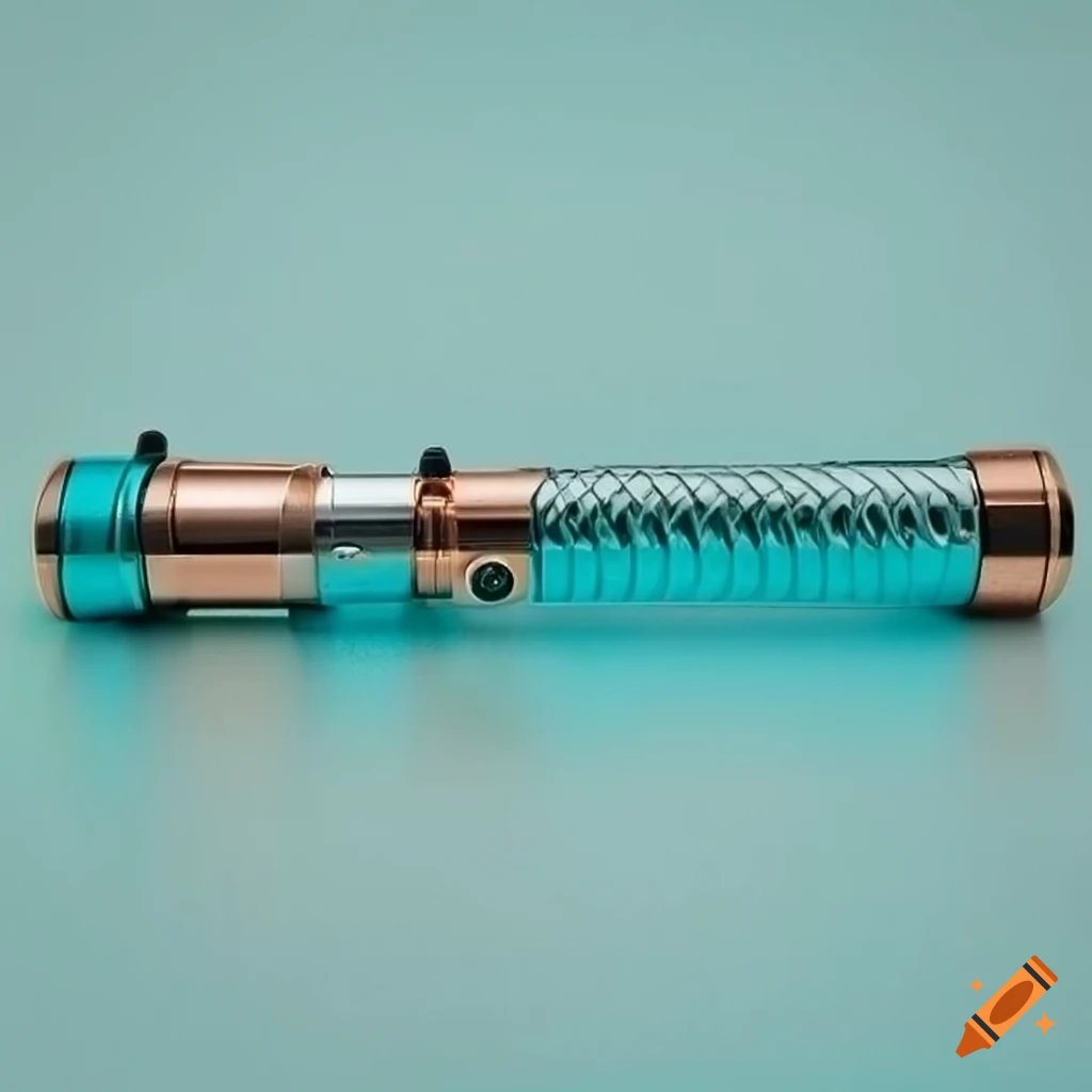 Turquoise and rose gold lightsaber hilt on Craiyon