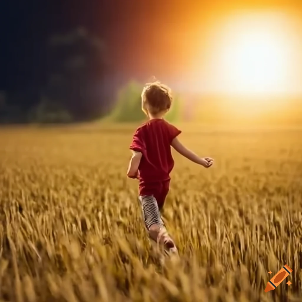 kid running in a wheat field