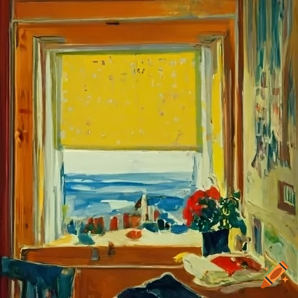 view through a window with flowers and a yellow roller blind