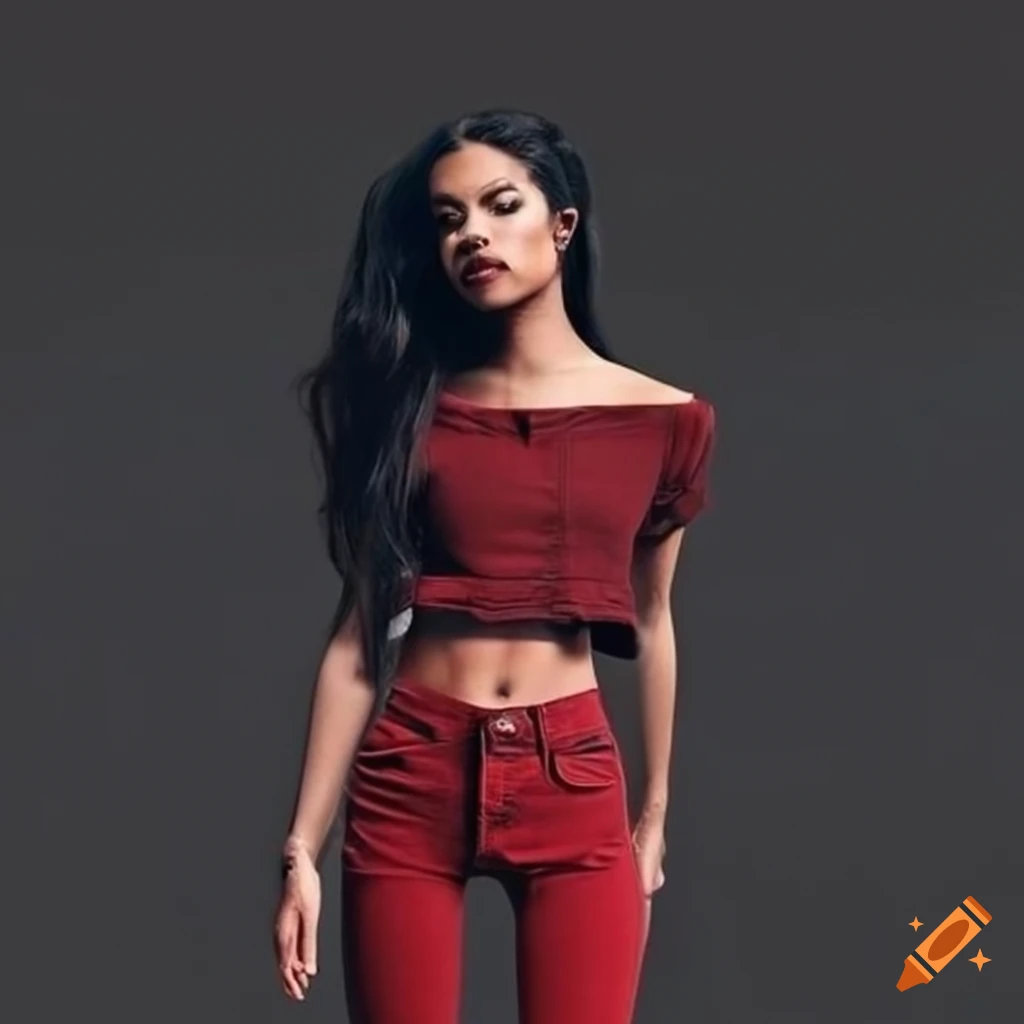 Outfit with blue skinny jeans and black crop top on Craiyon