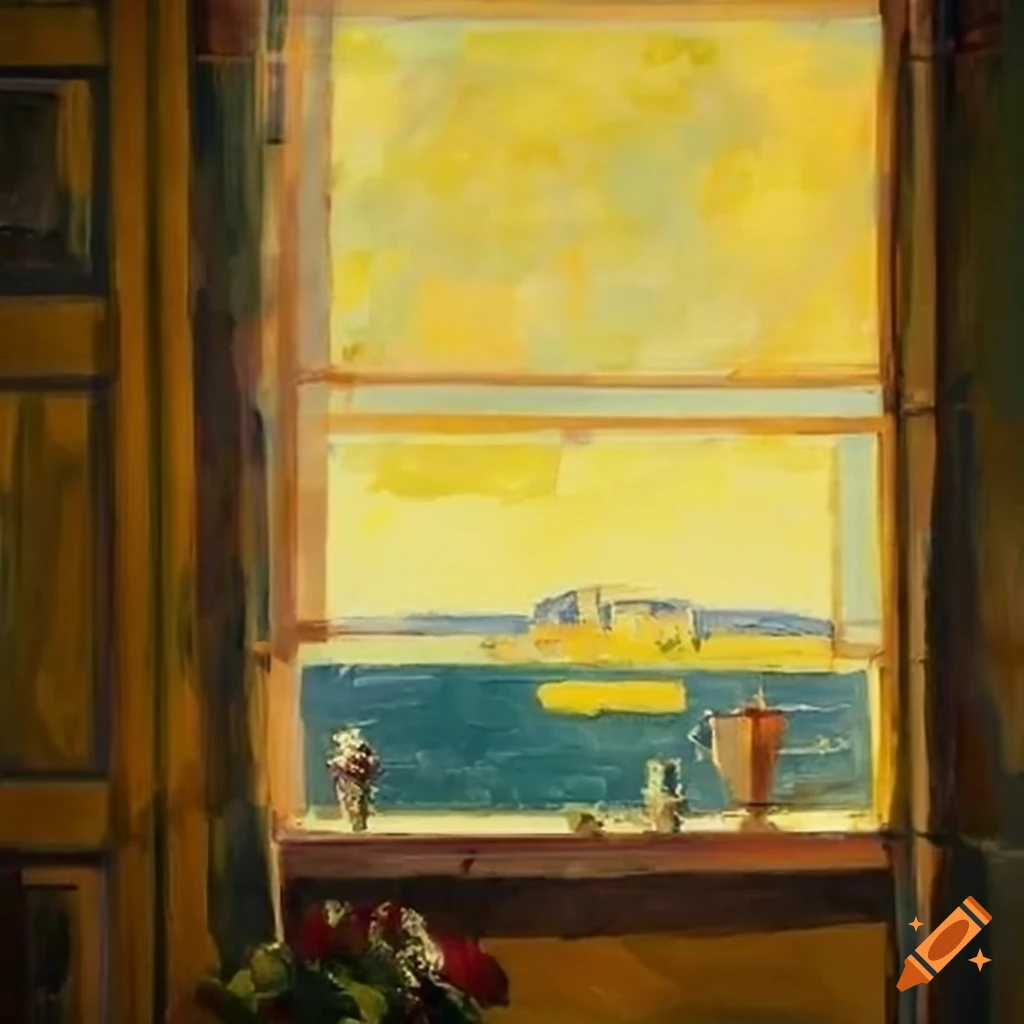 View through a window with flowers in front on craiyon