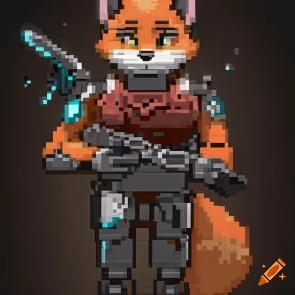 anthro fox cyborg in 8-bit style
