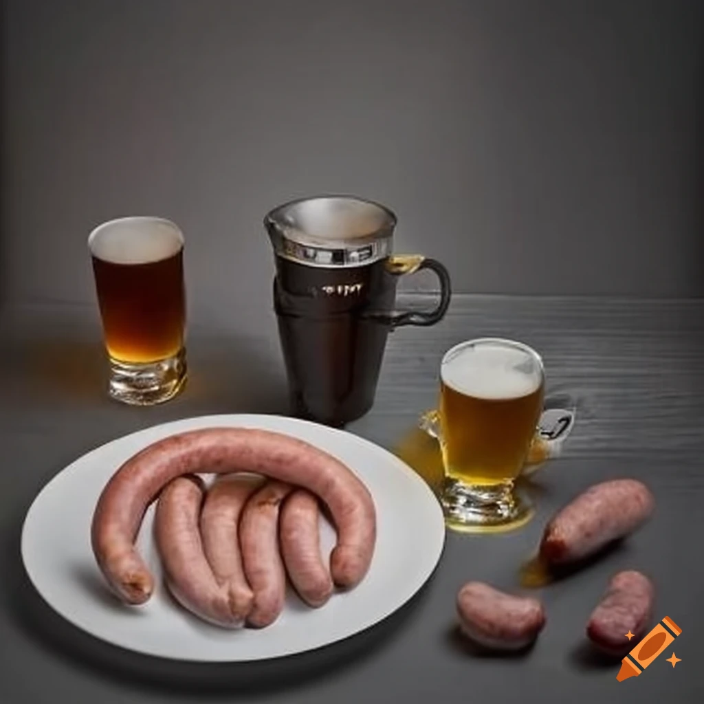 plate of sausages and cider