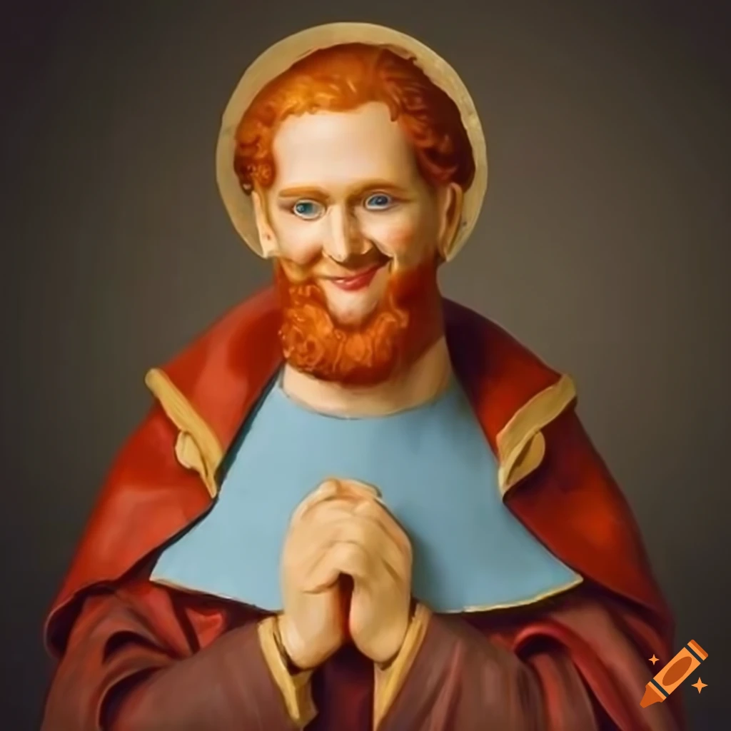 Portrait of a cheerful redheaded catholic saint on Craiyon