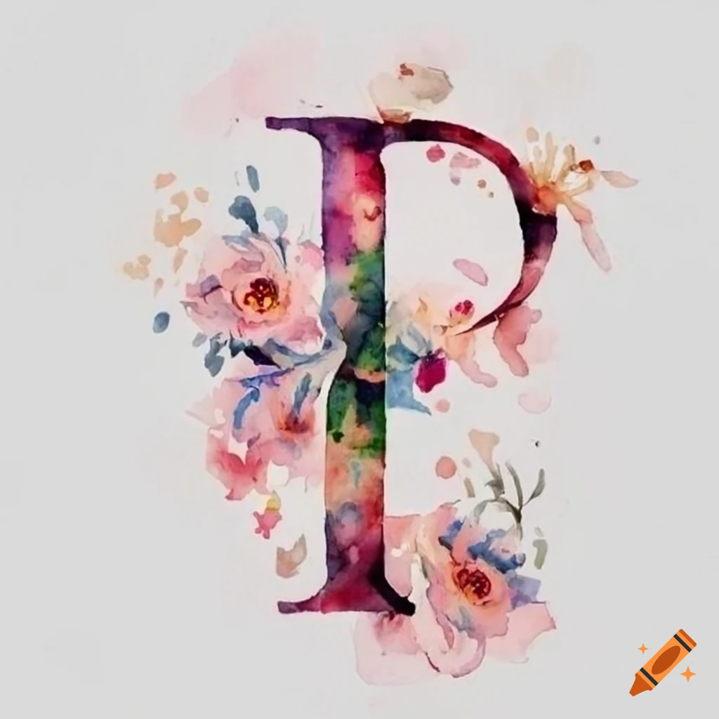 watercolor letter 'P' with floral design
