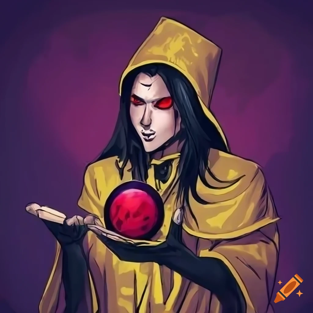 Young Dark Magician With Long Black Hair And Red Eyes Holding A Magic young-dark-magician-with-long-black-hair-and-red-eyes-holding-a-magic