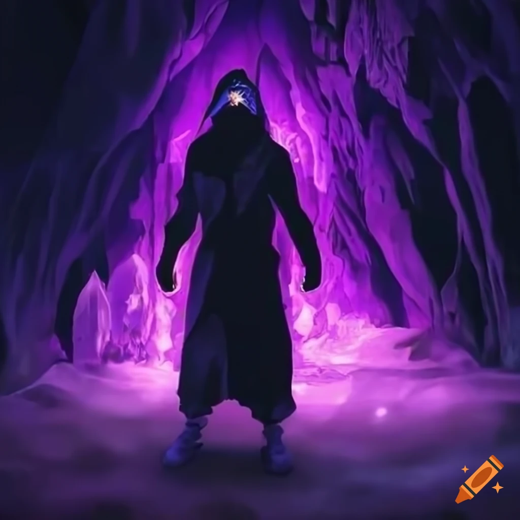 Image of a black ninja in a glowing crystal cave on Craiyon