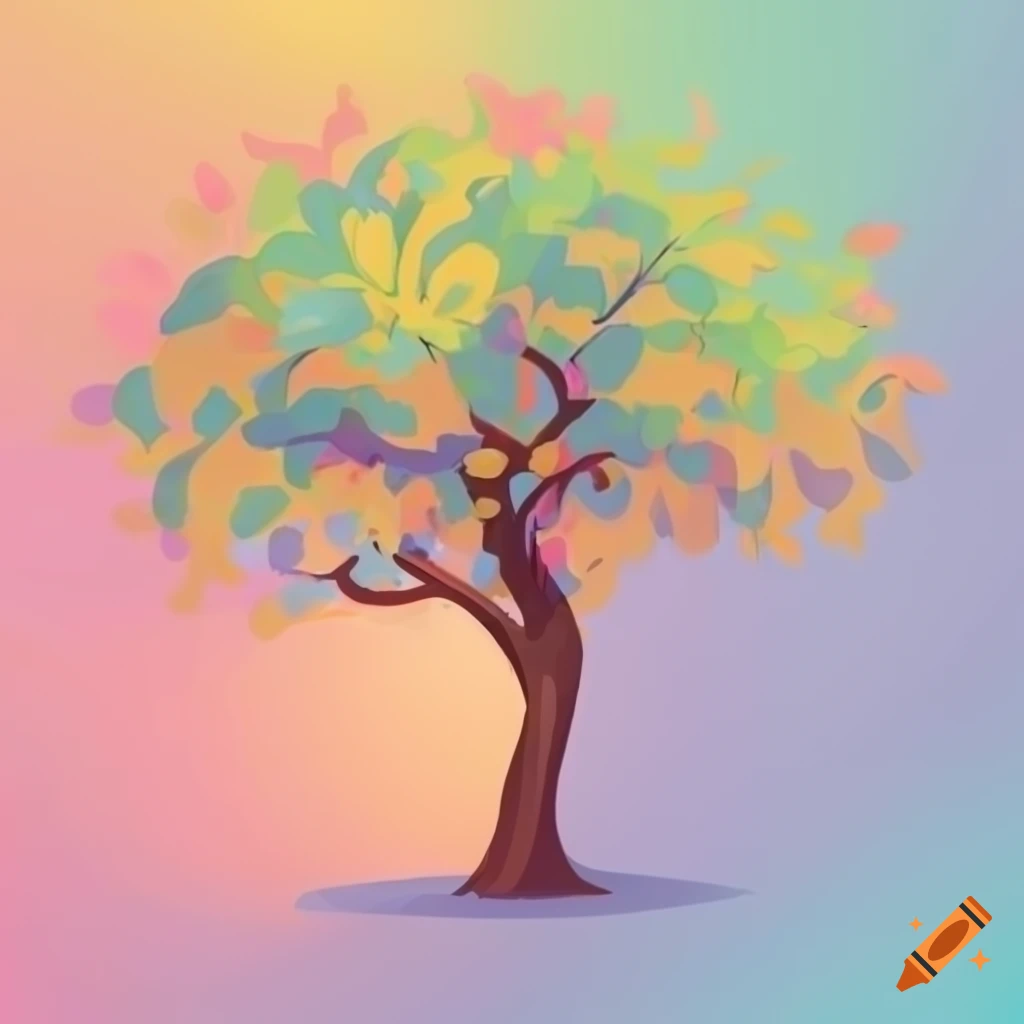 Tree with pastel-colored leaves clipart on Craiyon
