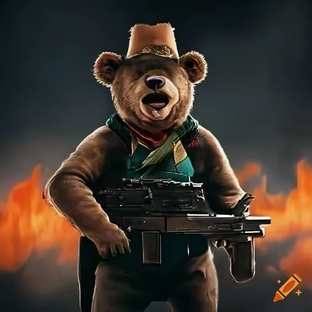 Satirical poster of muzzle flash the bear promoting gun safety