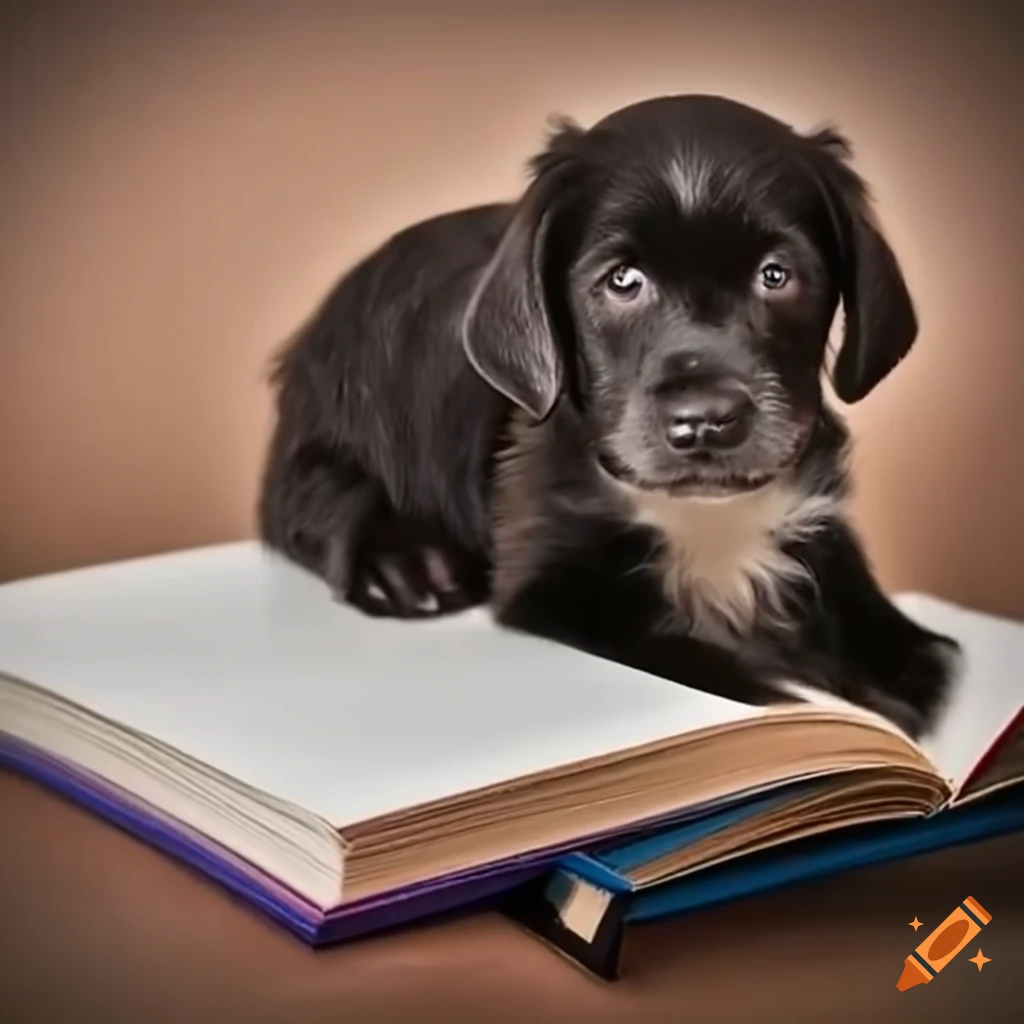 cute puppy with a book