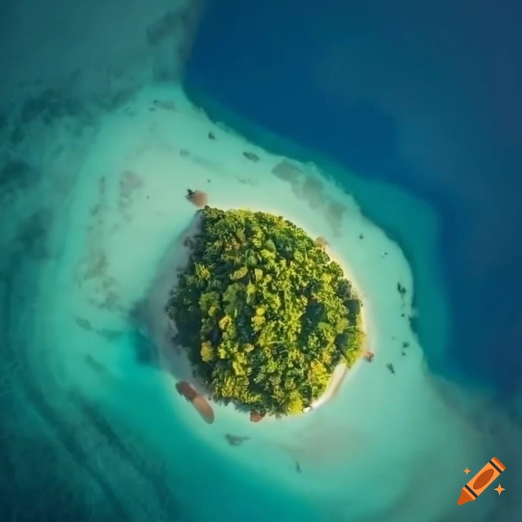 Aerial view of a tropical island on Craiyon
