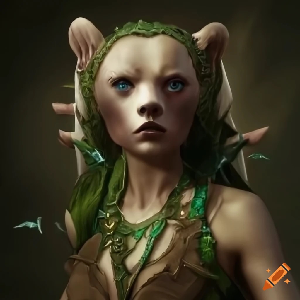 Illustration of a female wood elf druid transforming into a bear on Craiyon