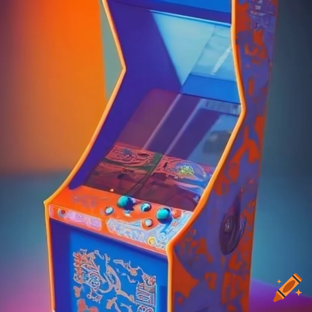 Blue and orange arcade machine on Craiyon