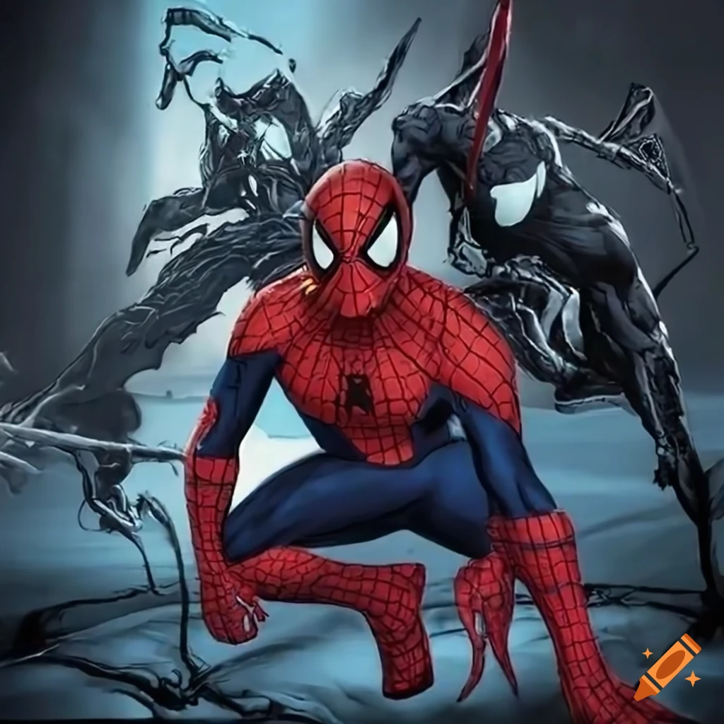 Spiderman fighting venom on Craiyon