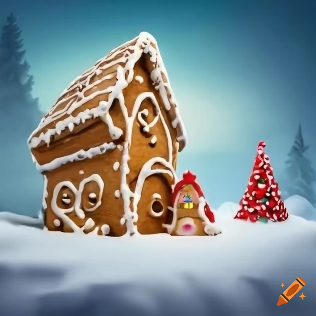 photo realistic image of a cute gingerbread village in the snow