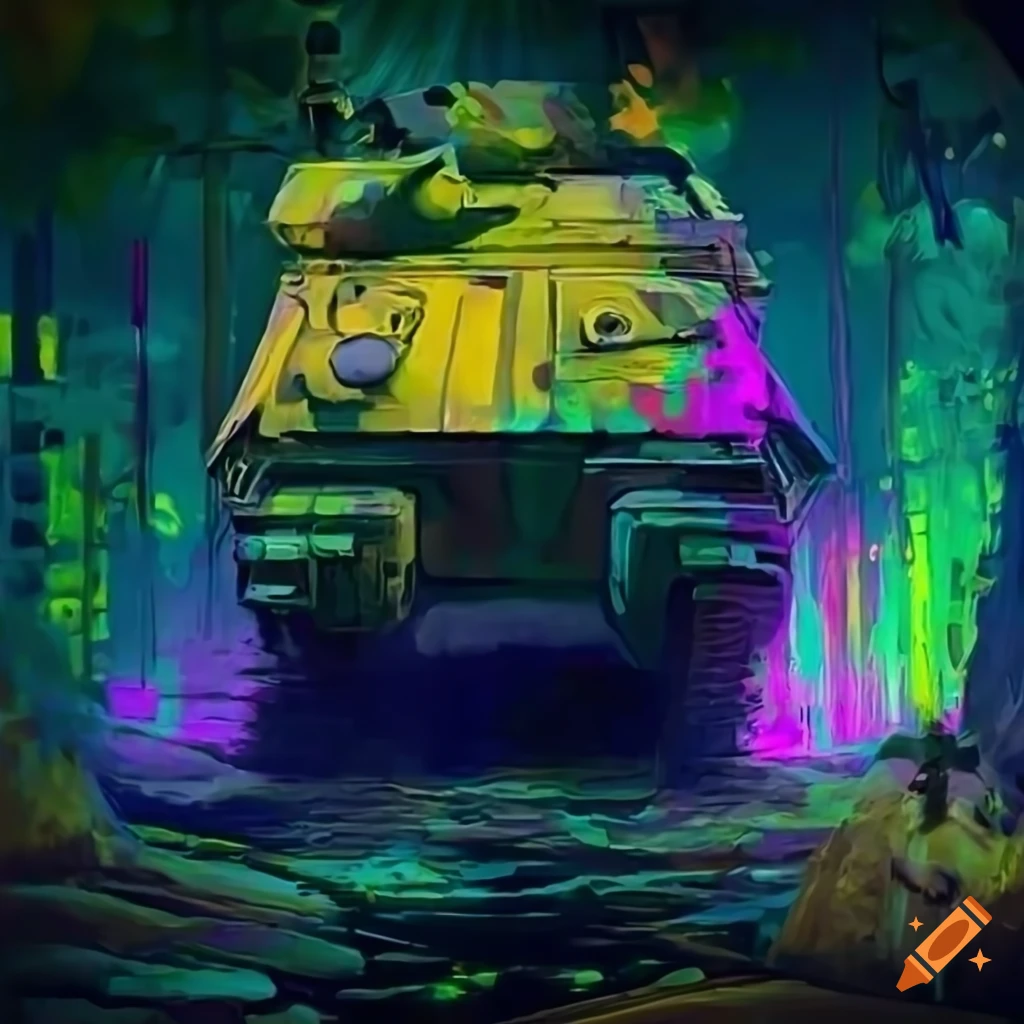 yellow army tank in a forest
