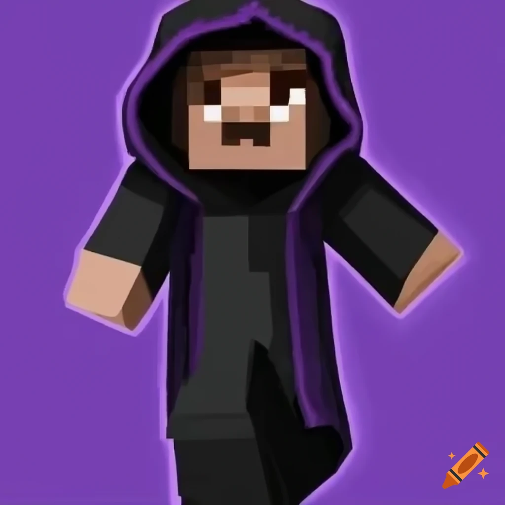 Minecraft character with black coat and purple outline