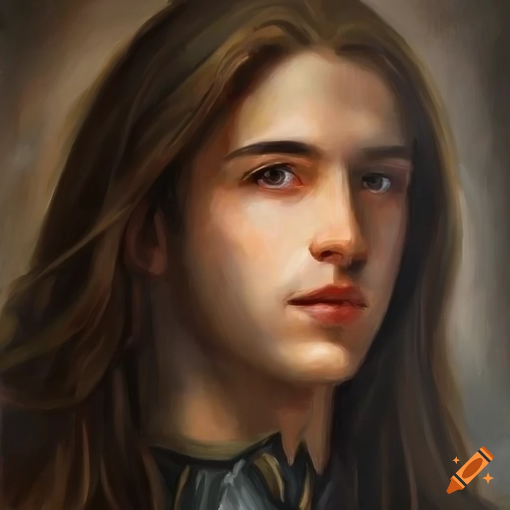 portrait of a young knight with long brown hair