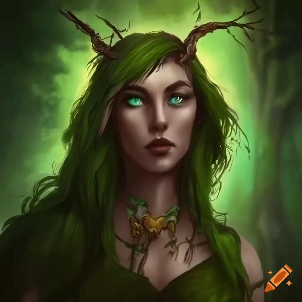 Image of a female druid with emerald eyes